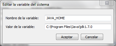 Editar variable de Entorno Java\_home.